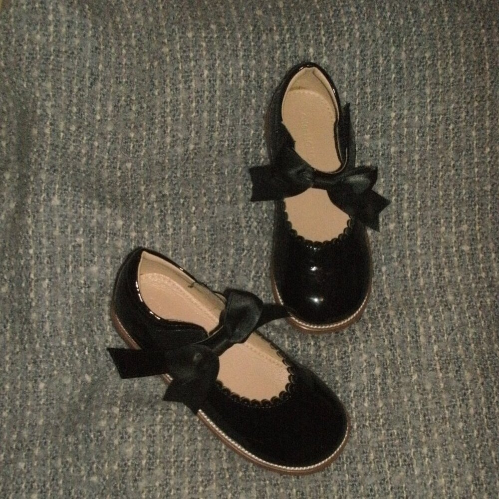 Otter Momo Black Patent leather Mary Jane Dress Up Party Shoes with Bows size 12